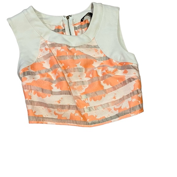 BEBE sheer Floral Crop Top- White stripe florall Eras Tour top - concert top xxs - Picture 1 of 4